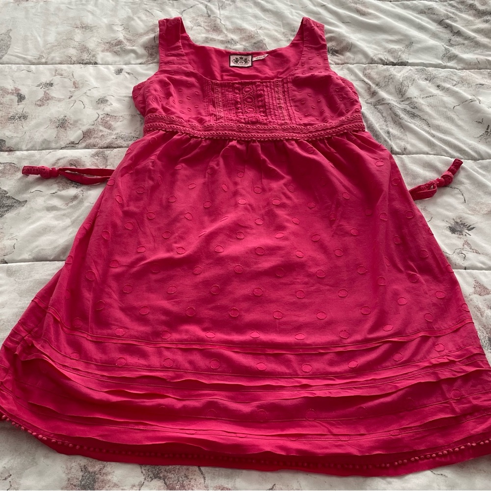 Juicy Couture hot pink textured A-line 100% cotton lined mini dress, size 2